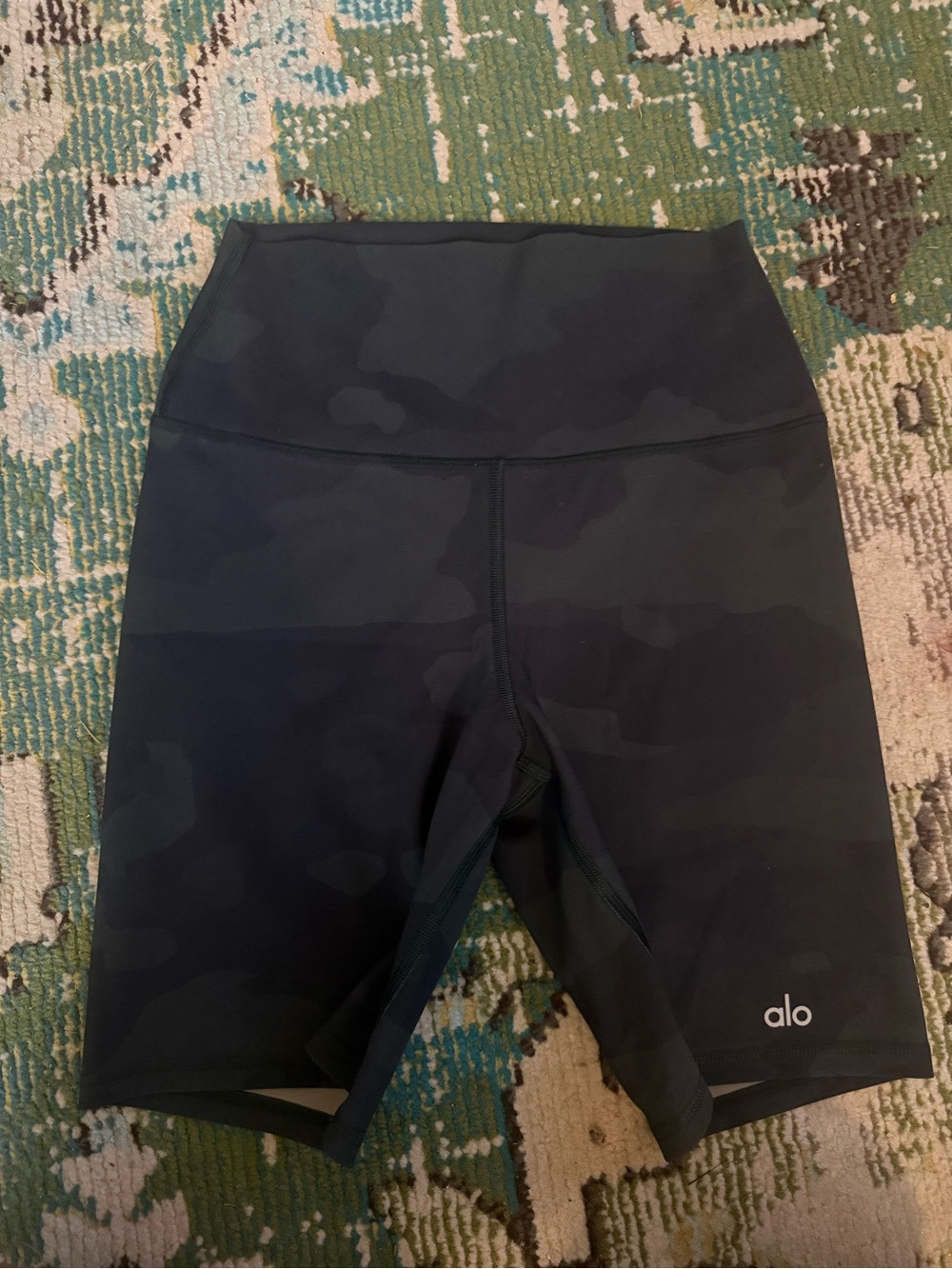 ALO Yoga Black Camo High-Waist Bike Shorts